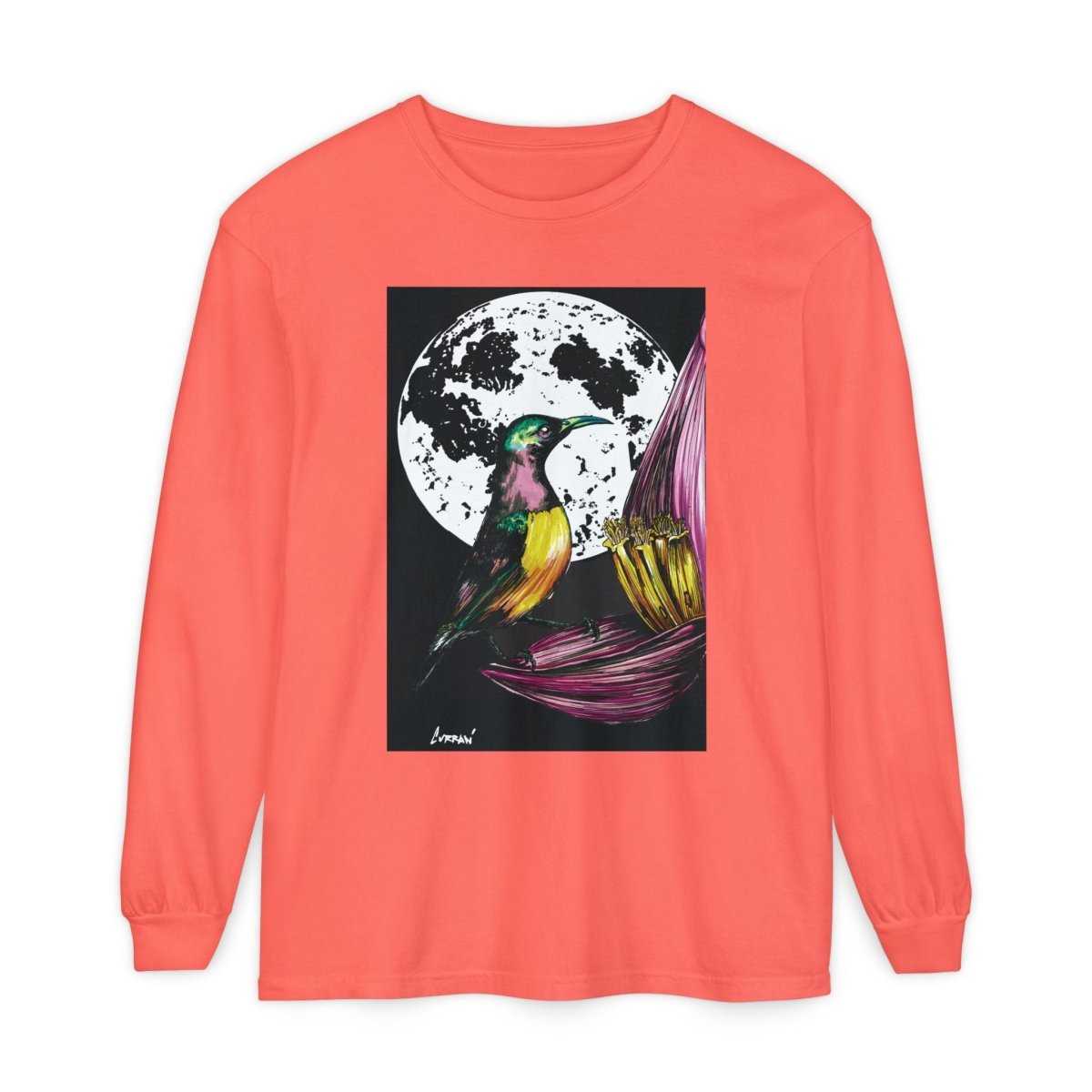 Moonlit Hummingbird Long Sleeve T-Shirt - Unisex Botanical Art Tee - Curran Artworks