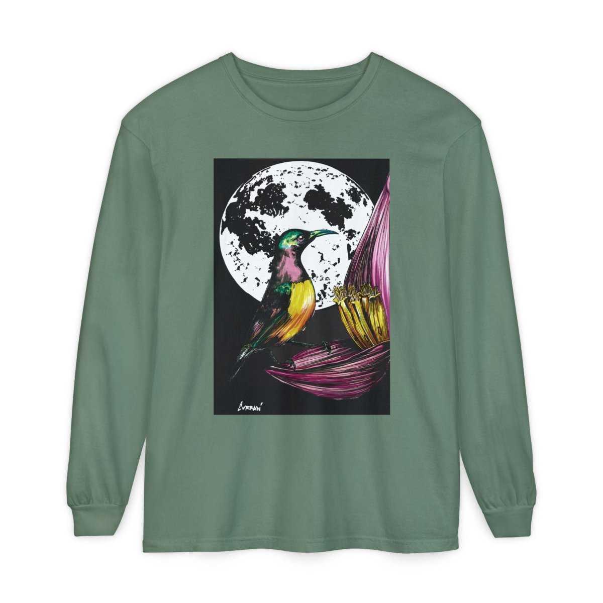 Moonlit Hummingbird Long Sleeve T-Shirt - Unisex Botanical Art Tee - Curran Artworks