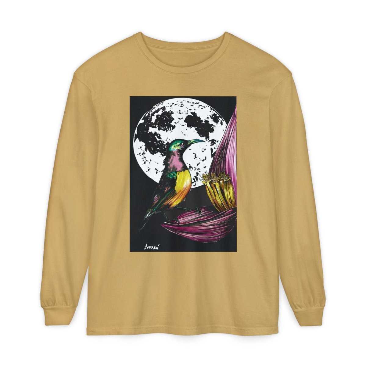 Moonlit Hummingbird Long Sleeve T-Shirt - Unisex Botanical Art Tee - Curran Artworks