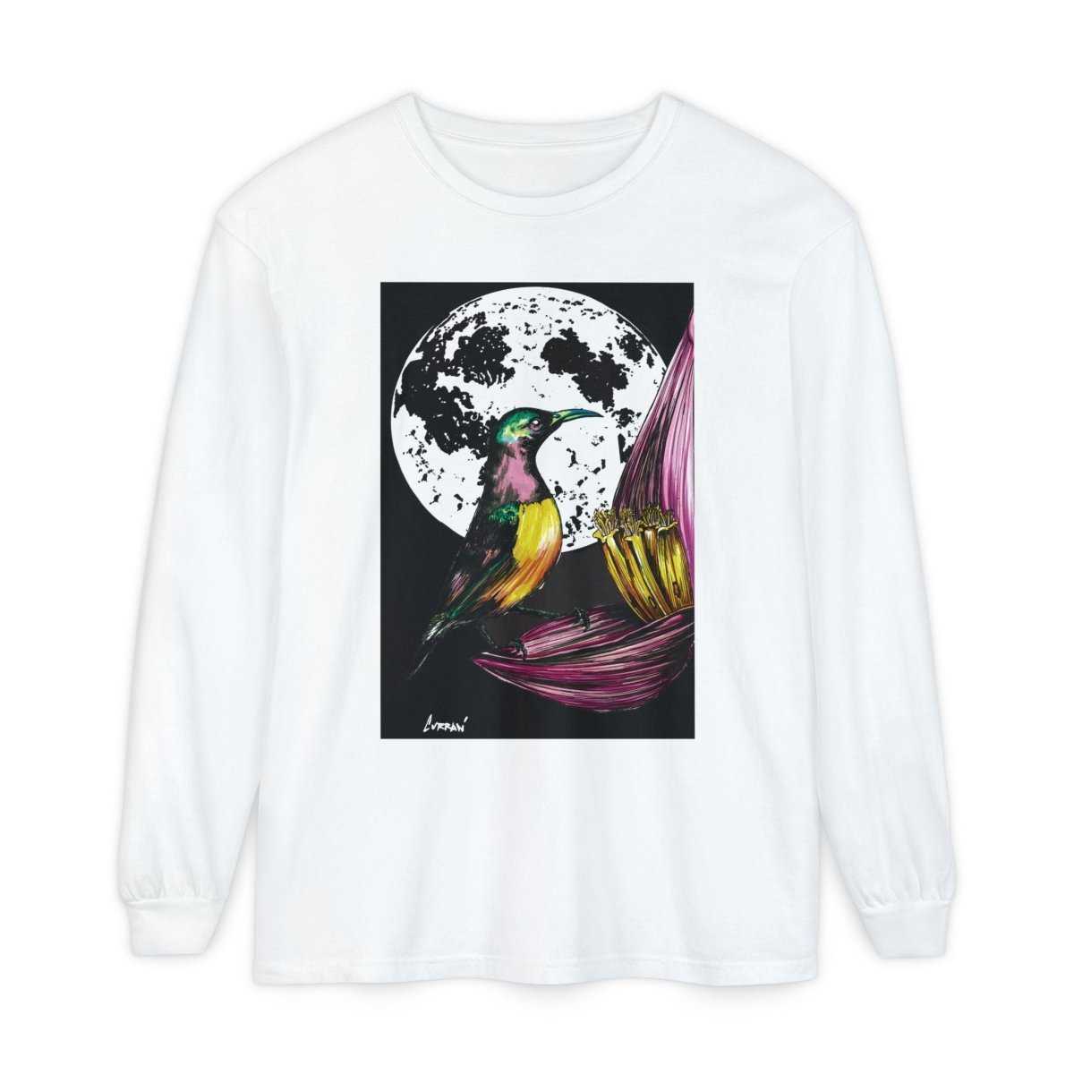 Moonlit Hummingbird Long Sleeve T-Shirt - Unisex Botanical Art Tee - Curran Artworks