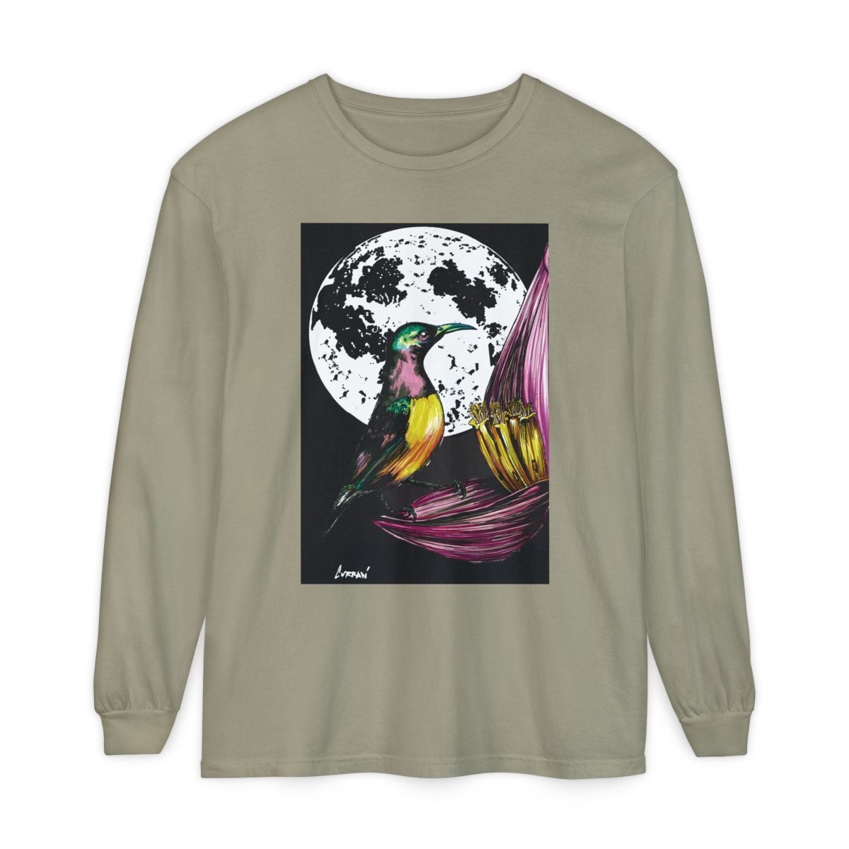 Moonlit Hummingbird Long Sleeve T-Shirt - Unisex Botanical Art Tee - Curran Artworks