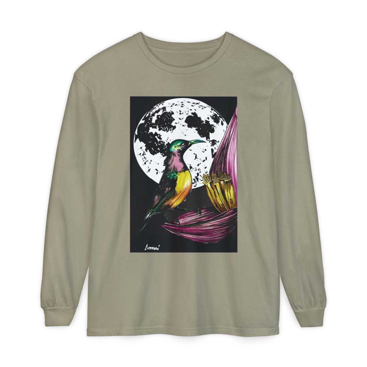 Moonlit Hummingbird Long Sleeve T-Shirt - Unisex Botanical Art Tee - Curran Artworks