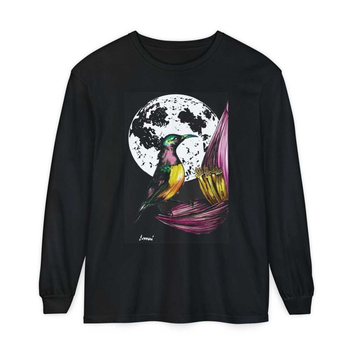Moonlit Hummingbird Long Sleeve T-Shirt - Unisex Botanical Art Tee - Curran Artworks