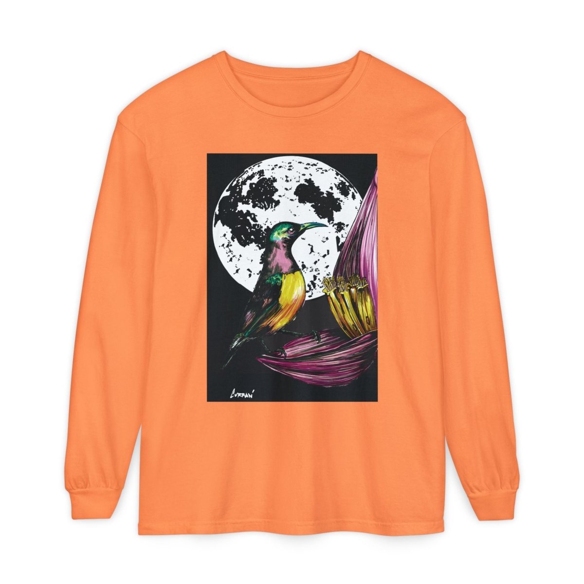 Moonlit Hummingbird Long Sleeve T-Shirt - Unisex Botanical Art Tee - Curran Artworks