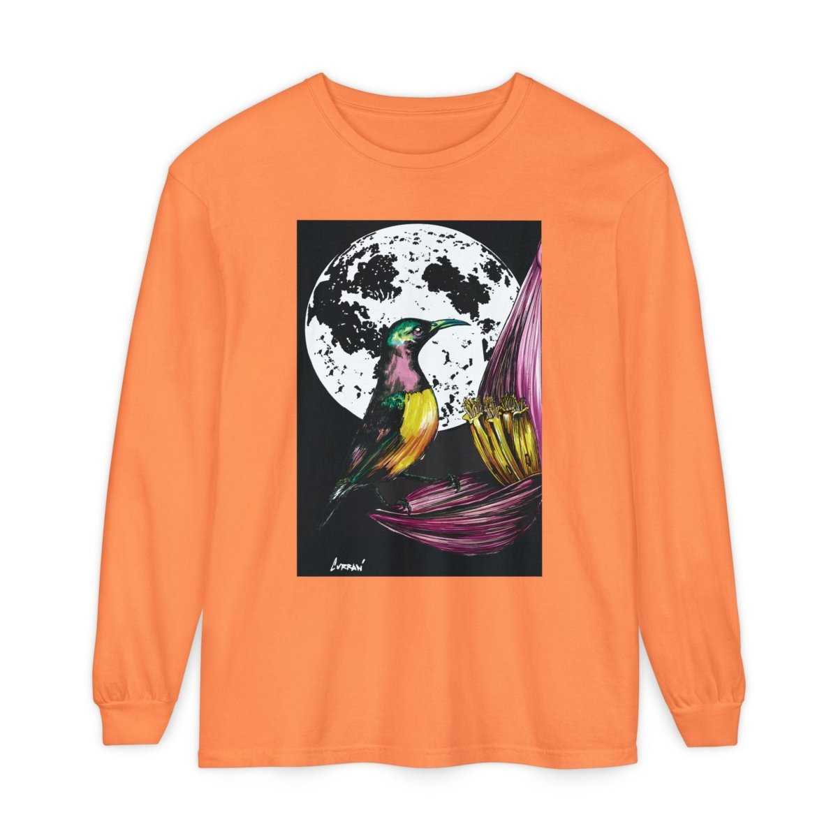 Moonlit Hummingbird Long Sleeve T-Shirt - Unisex Botanical Art Tee - Curran Artworks