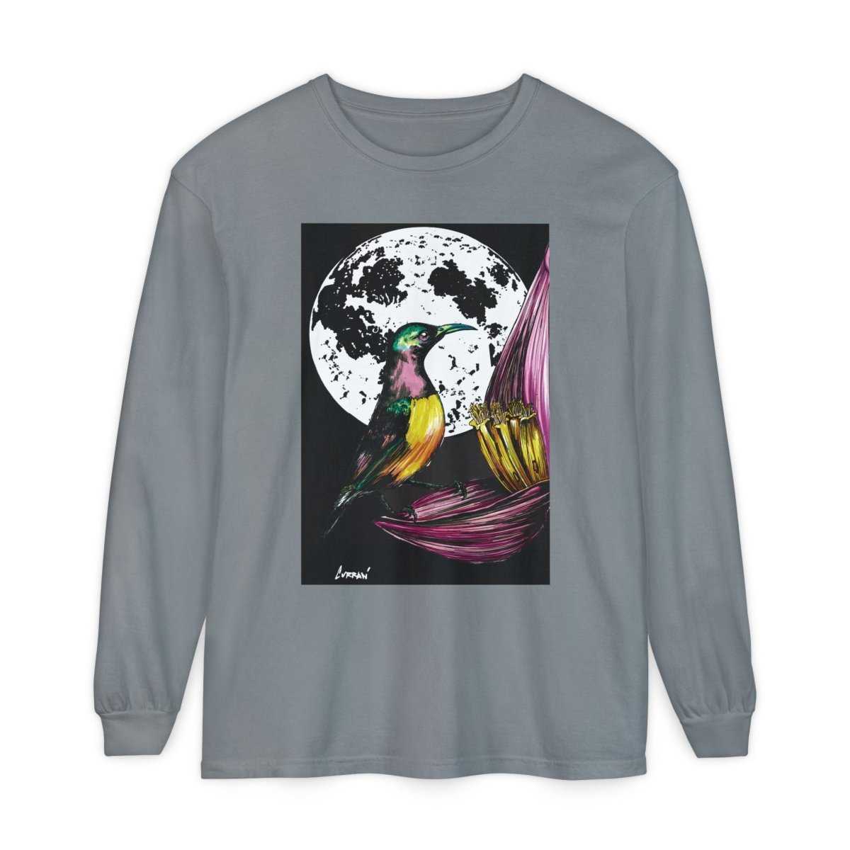 Moonlit Hummingbird Long Sleeve T-Shirt - Unisex Botanical Art Tee - Curran Artworks