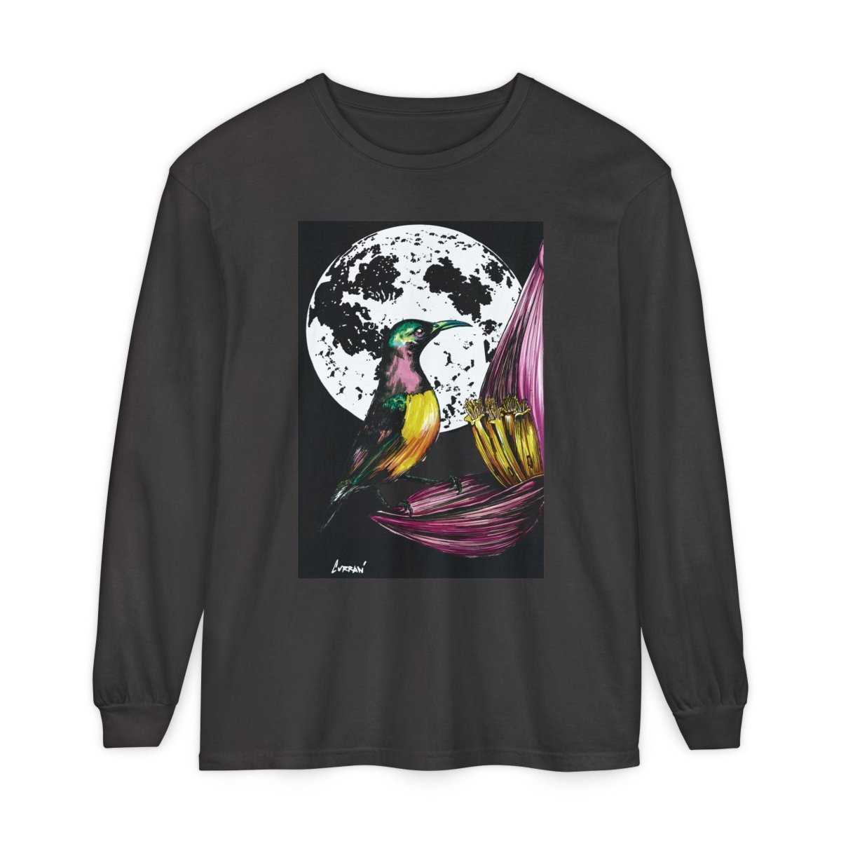 Moonlit Hummingbird Long Sleeve T-Shirt - Unisex Botanical Art Tee - Curran Artworks