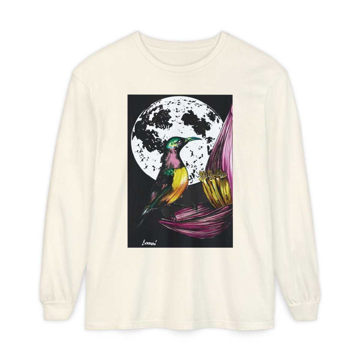 Moonlit Hummingbird Long Sleeve T-Shirt - Unisex Botanical Art Tee - Curran Artworks