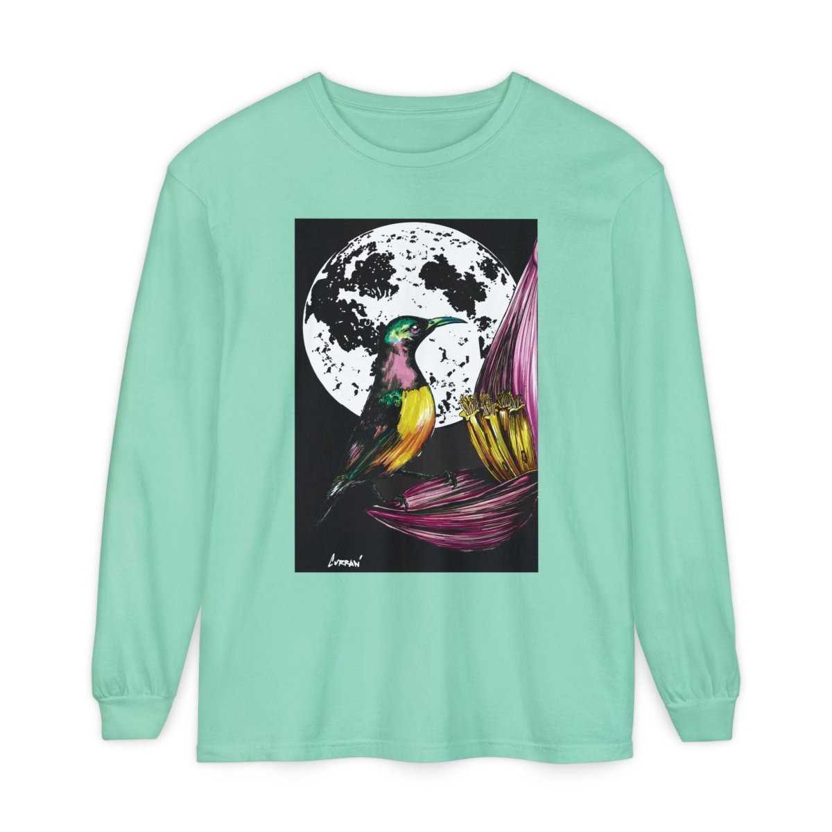 Moonlit Hummingbird Long Sleeve T-Shirt - Unisex Botanical Art Tee - Curran Artworks