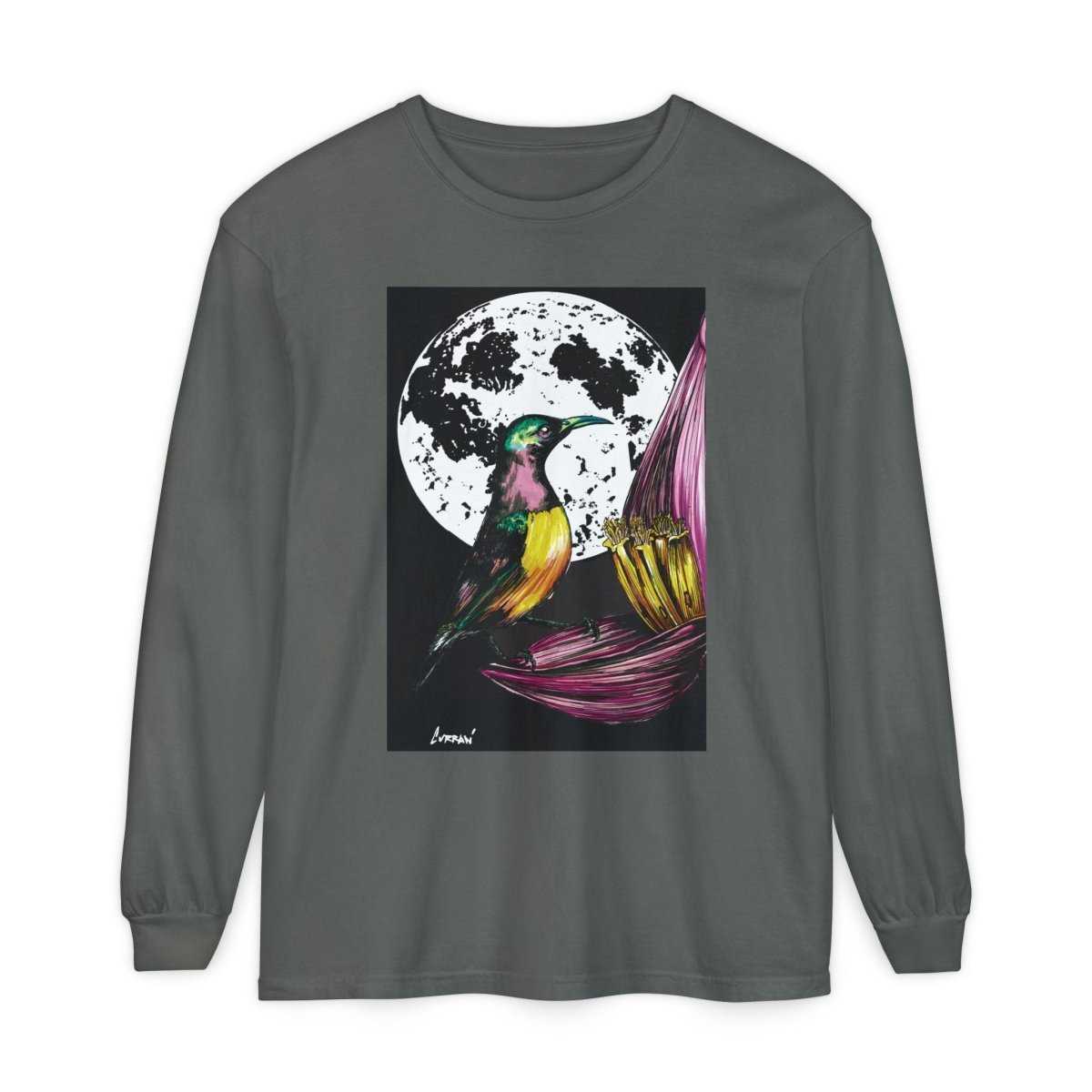 Moonlit Hummingbird Long Sleeve T-Shirt - Unisex Botanical Art Tee - Curran Artworks
