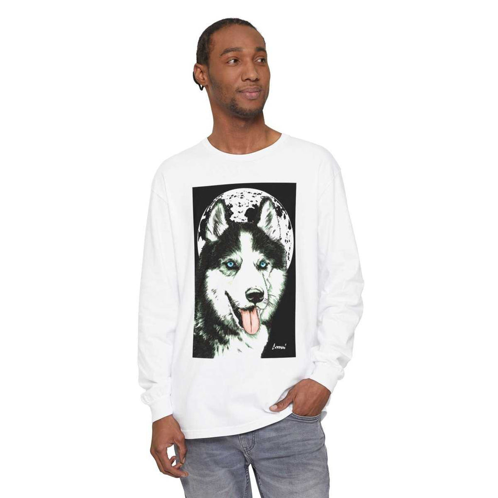 Moonlit Husky Long Sleeve T-Shirt | Cozy Unisex Graphic Tee for Dog Lovers - Curran Artworks