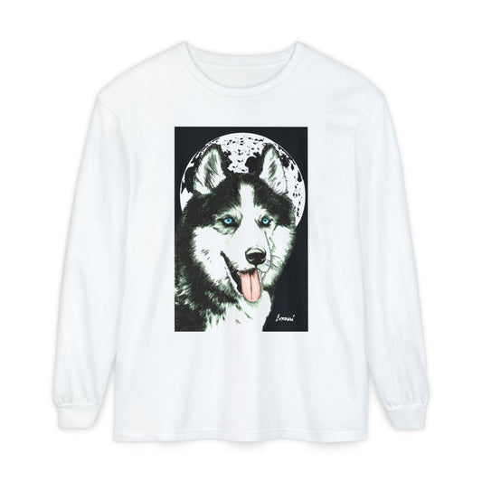 Moonlit Husky Long Sleeve T-Shirt | Cozy Unisex Graphic Tee for Dog Lovers - Curran Artworks