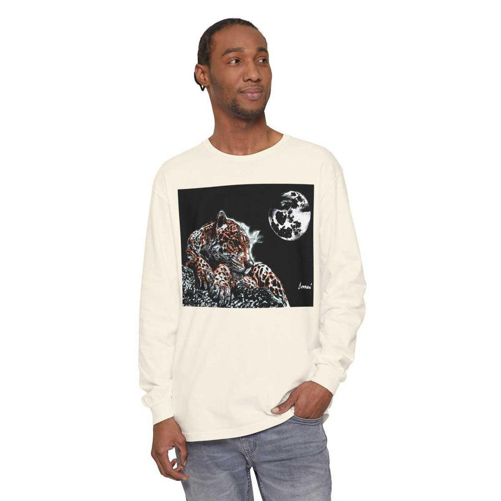 Moonlit Leopard Long Sleeve T-Shirt - Unisex Garment - Dyed Nature Tee - Curran Artworks