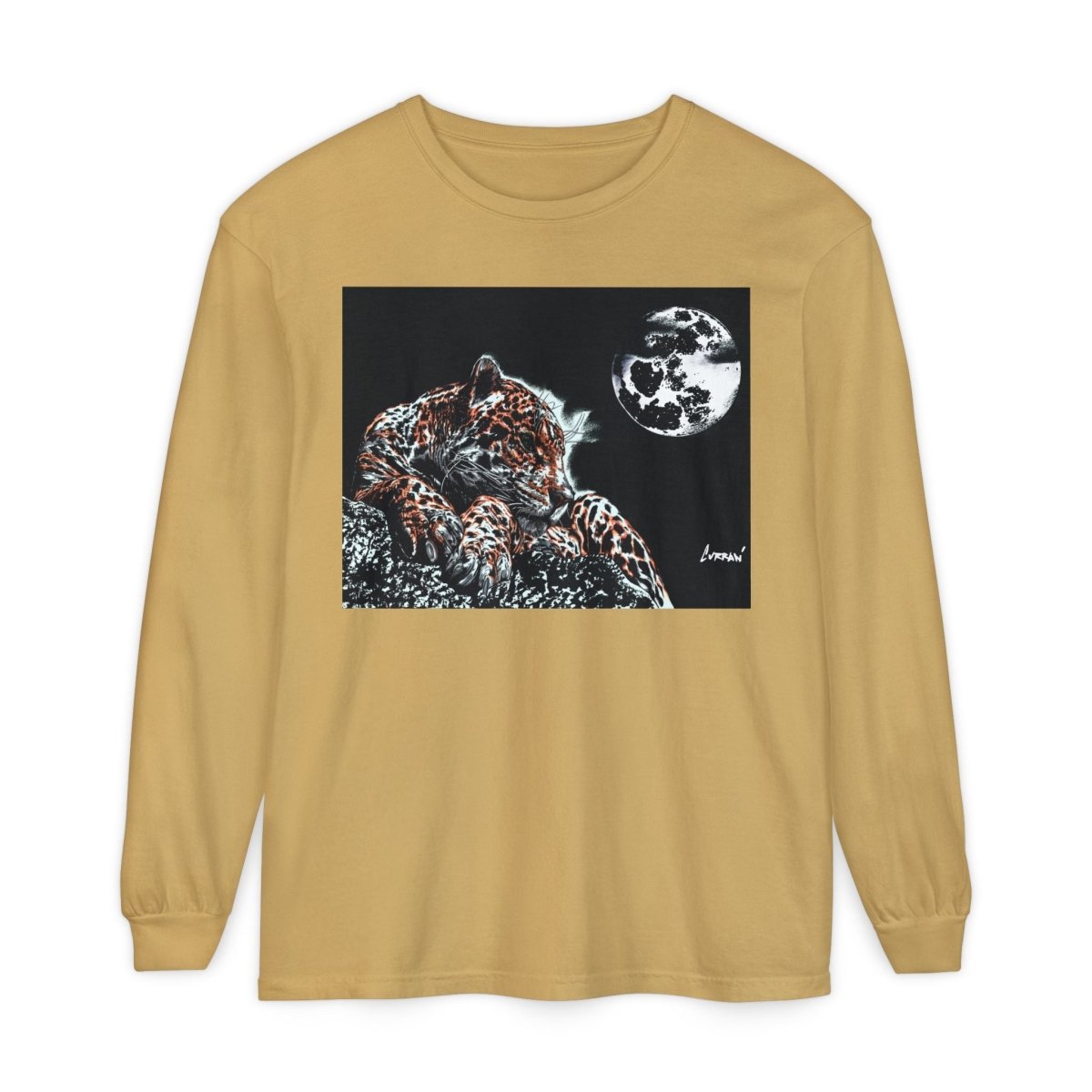 Moonlit Leopard Long Sleeve T-Shirt - Unisex Garment - Dyed Nature Tee - Curran Artworks
