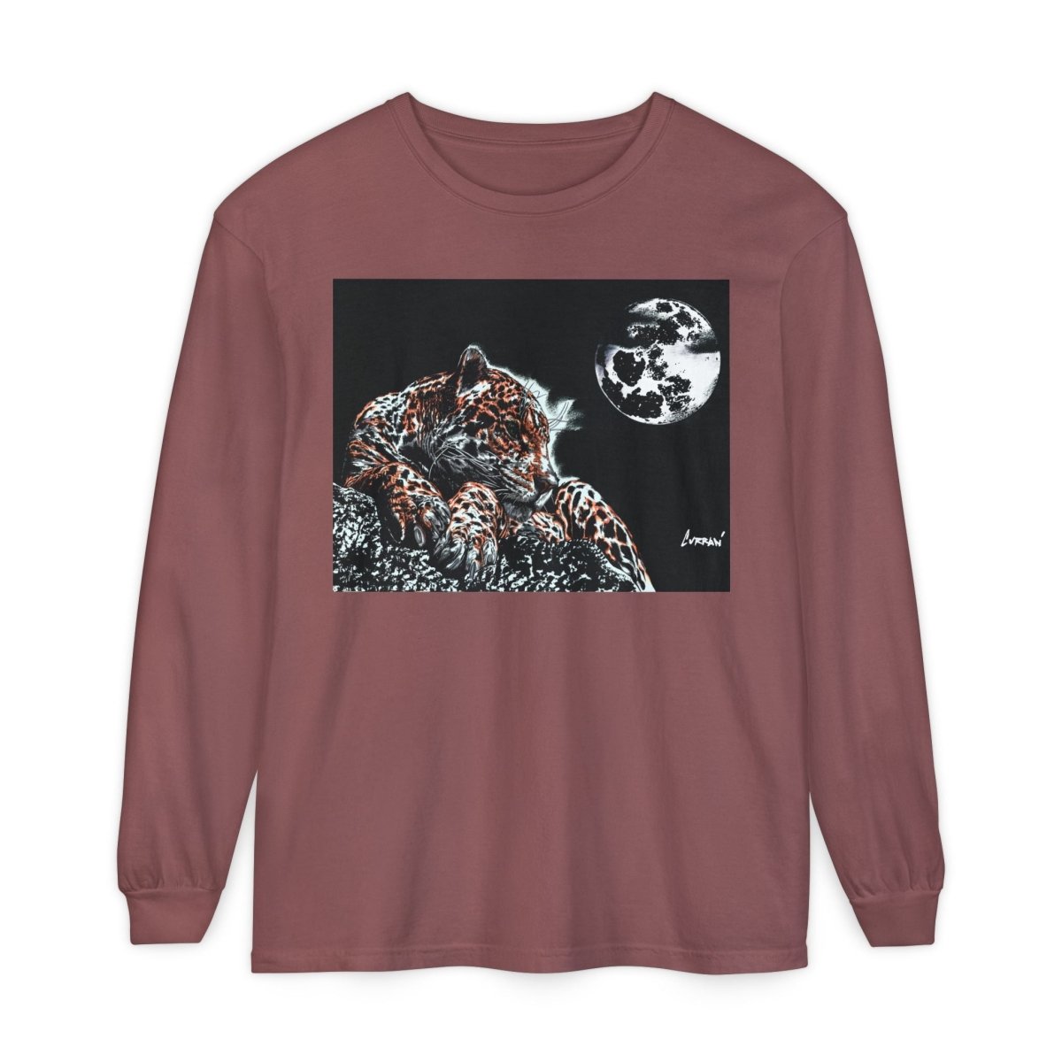 Moonlit Leopard Long Sleeve T-Shirt - Unisex Garment - Dyed Nature Tee - Curran Artworks
