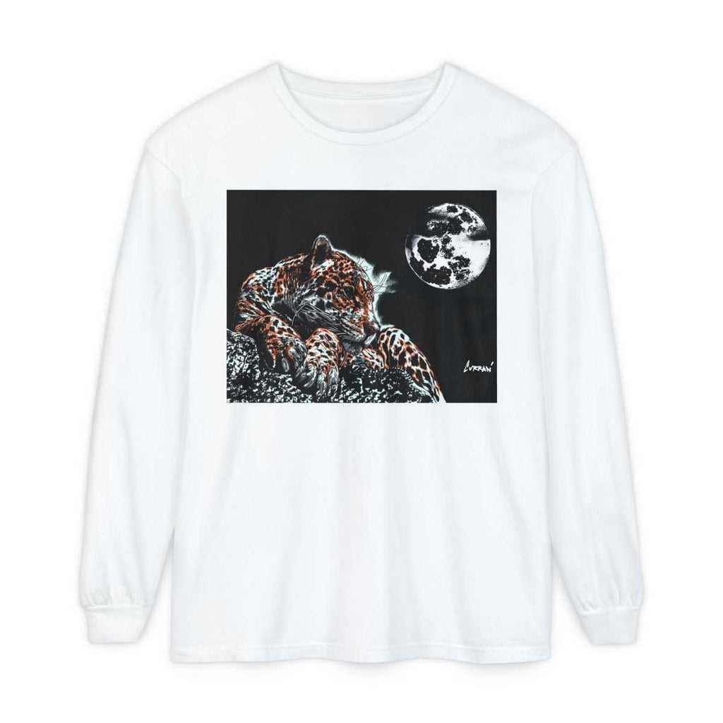 Moonlit Leopard Long Sleeve T-Shirt - Unisex Garment - Dyed Nature Tee - Curran Artworks