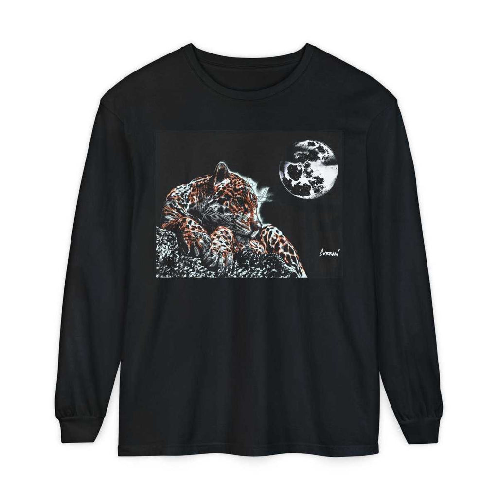 Moonlit Leopard Long Sleeve T-Shirt - Unisex Garment - Dyed Nature Tee - Curran Artworks