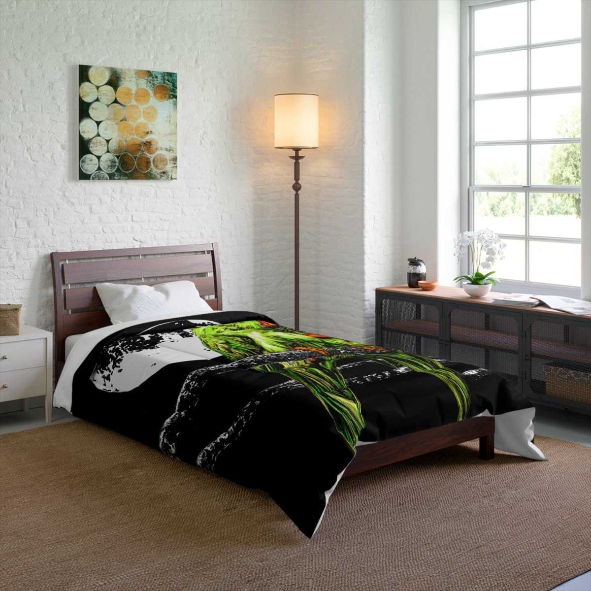 Moonlit Lovebirds Vibrant Green Bird Comforter Bedding