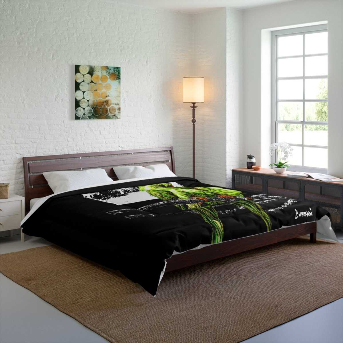 Moonlit Lovebirds Vibrant Green Bird Comforter Bedding