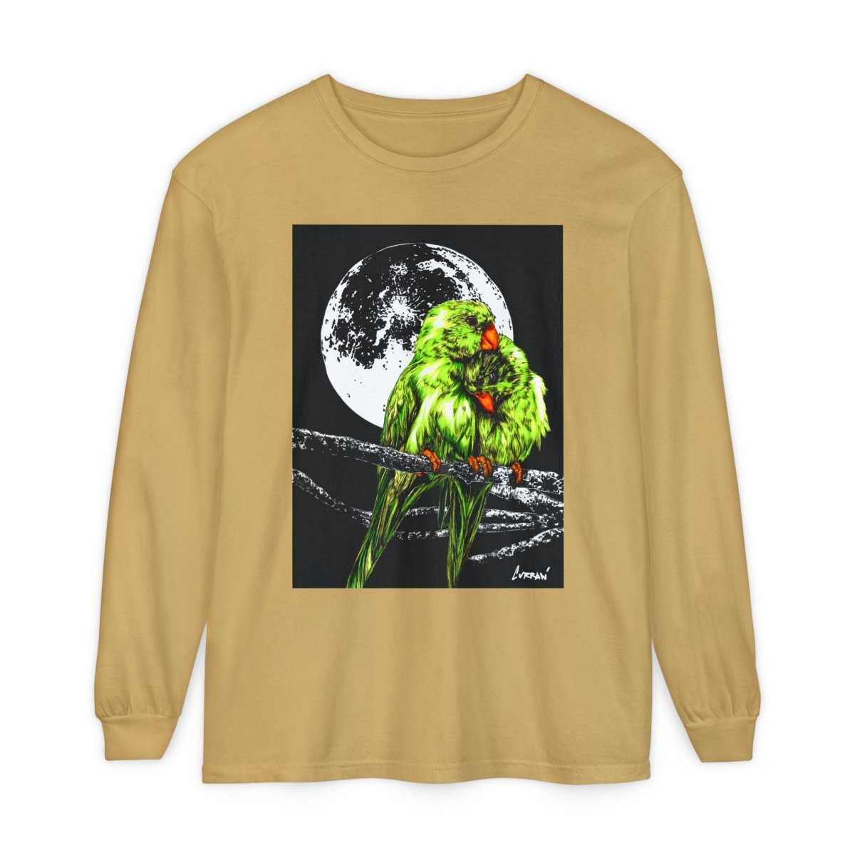 Moonlit Parrots Long Sleeve T-Shirt - Nature Lovers Unisex Tee - Curran Artworks