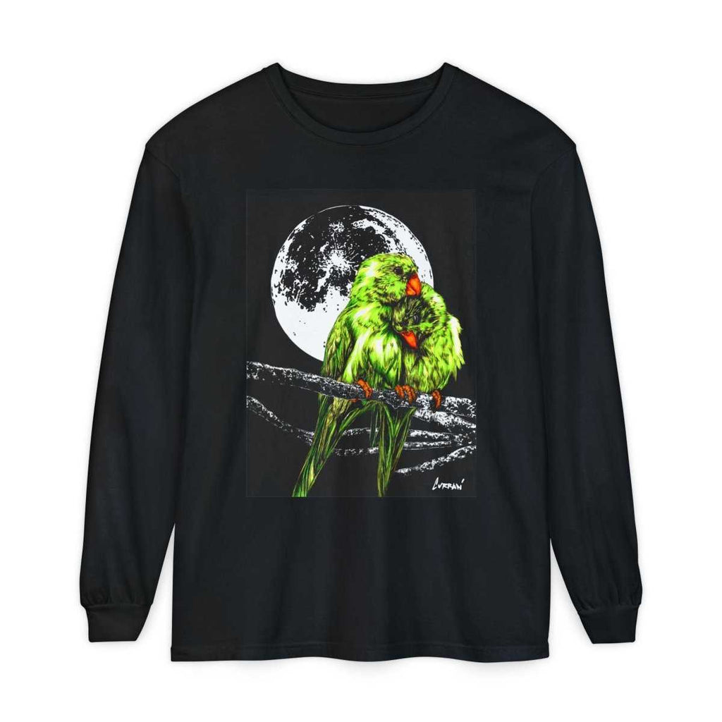 Moonlit Parrots Long Sleeve T-Shirt - Nature Lovers Unisex Tee - Curran Artworks