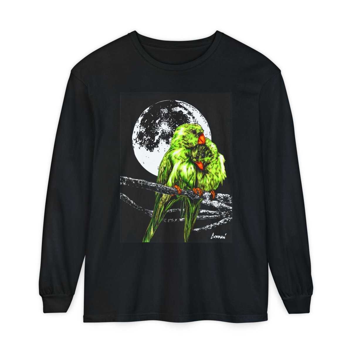 Moonlit Parrots Long Sleeve T-Shirt - Nature Lovers Unisex Tee - Curran Artworks