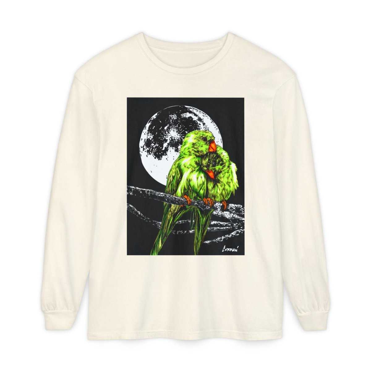 Moonlit Parrots Long Sleeve T-Shirt - Nature Lovers Unisex Tee - Curran Artworks
