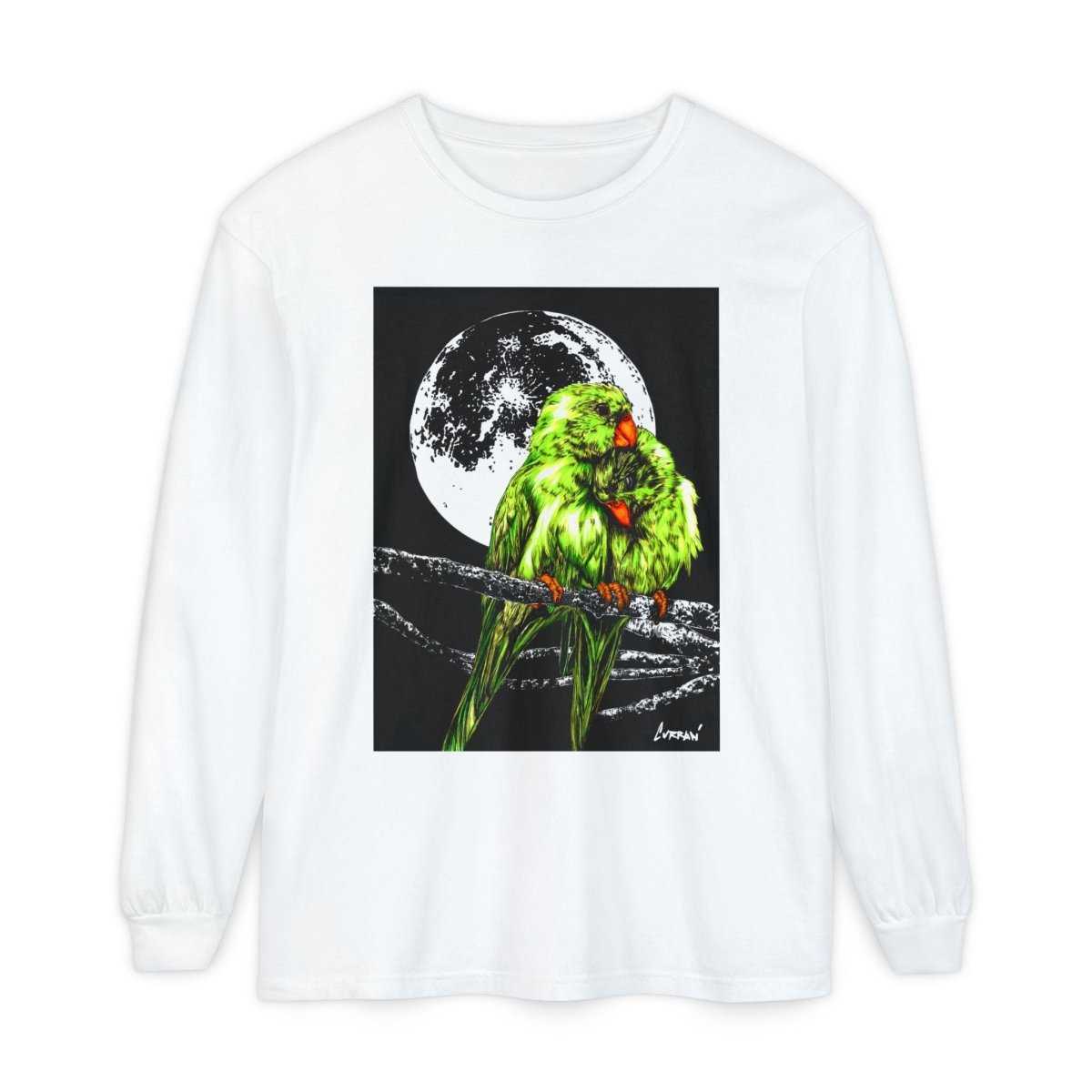 Moonlit Parrots Long Sleeve T-Shirt - Nature Lovers Unisex Tee - Curran Artworks
