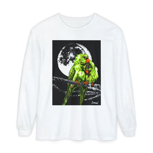 Moonlit Parrots Long Sleeve T-Shirt - Nature Lovers Unisex Tee - Curran Artworks