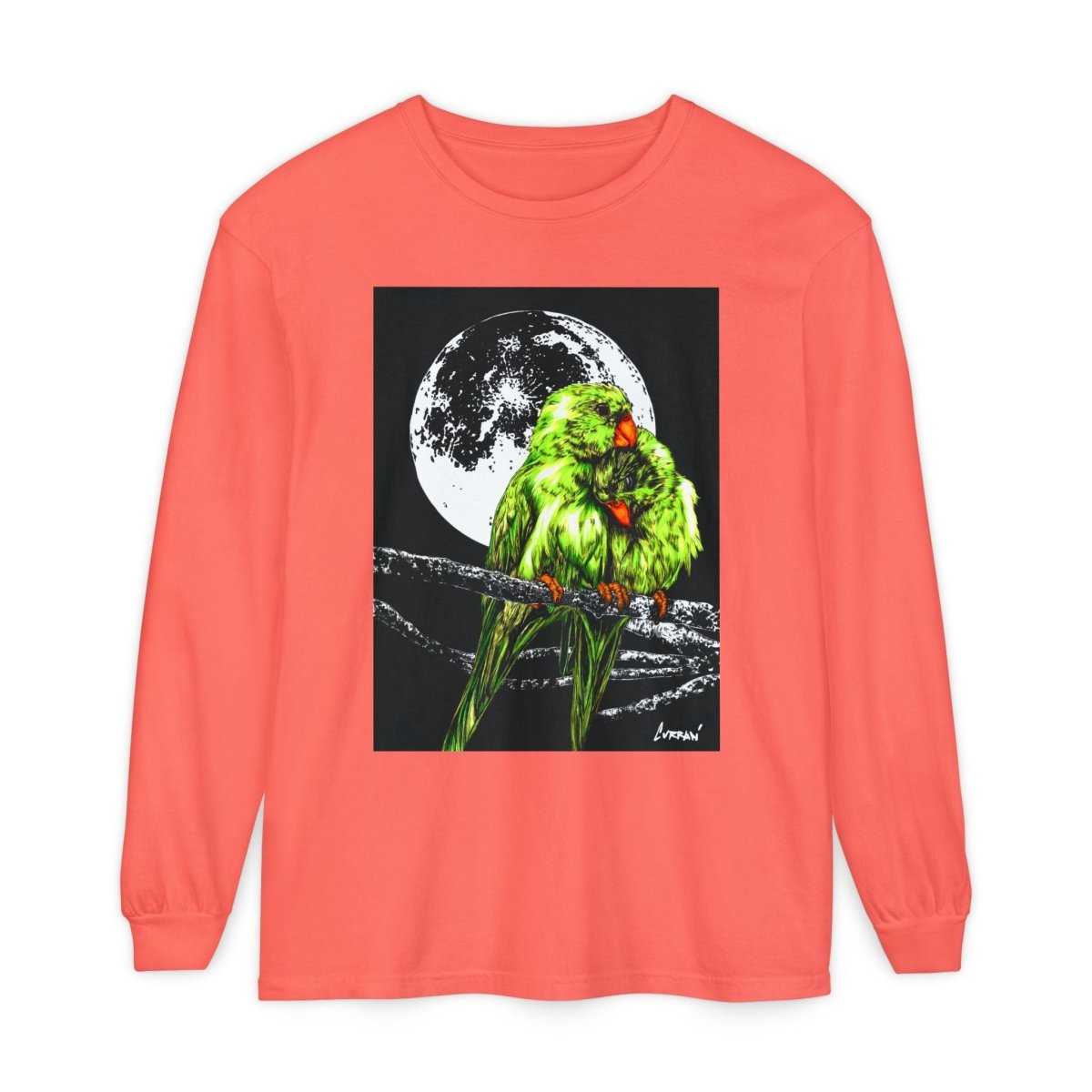 Moonlit Parrots Long Sleeve T-Shirt - Nature Lovers Unisex Tee - Curran Artworks