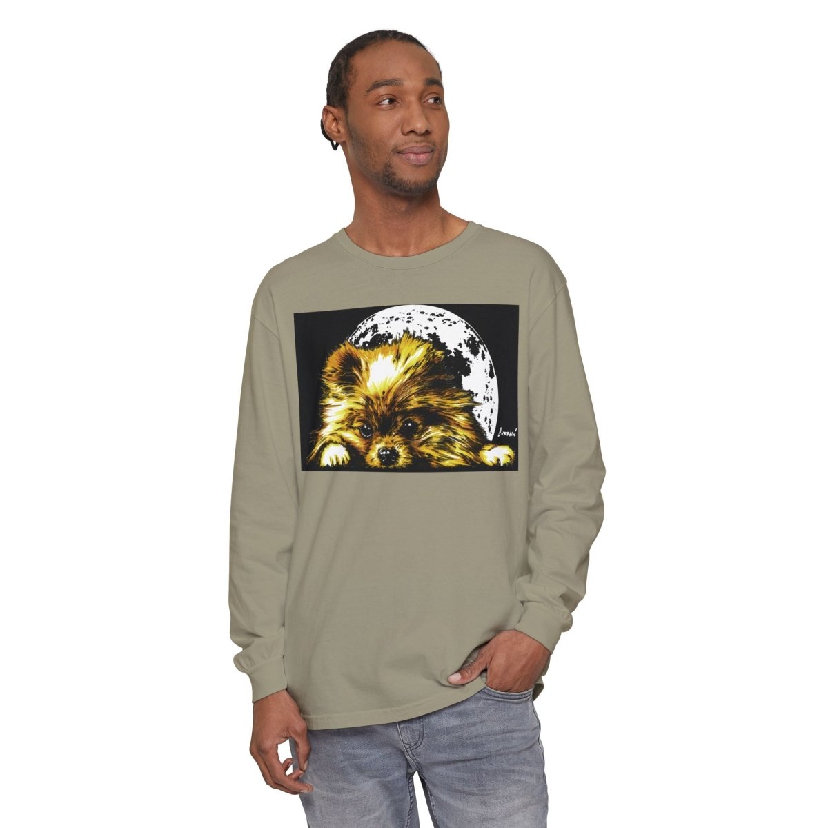 Moonlit Pomeranian Long Sleeve T-Shirt - Unisex - Cozy Dog Lover Tee - Curran Artworks