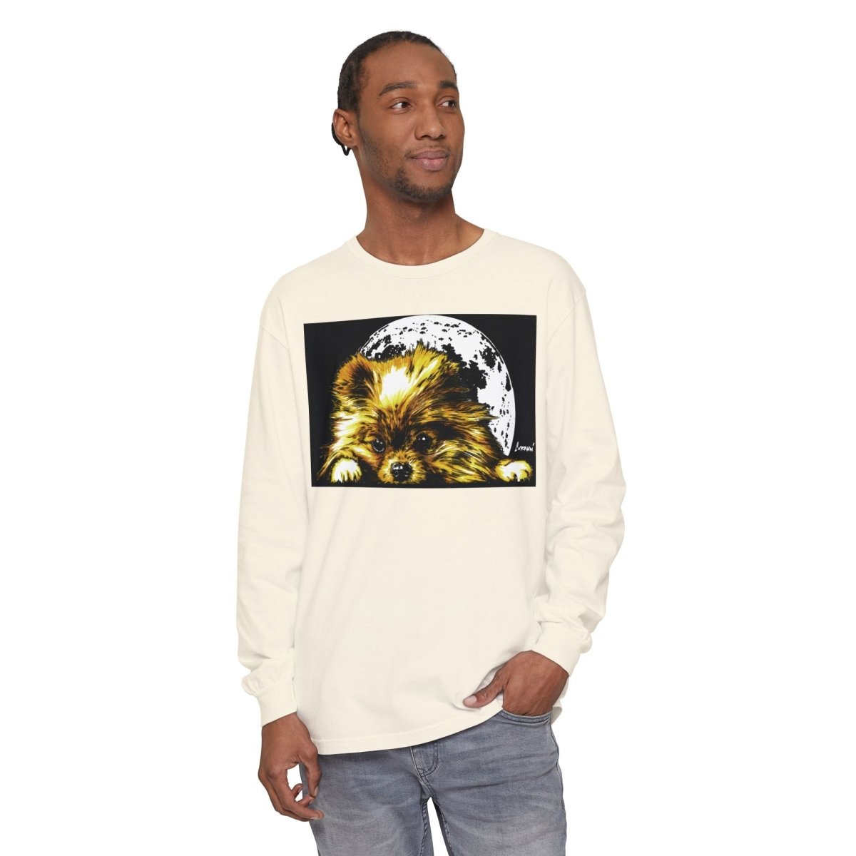 Moonlit Pomeranian Long Sleeve T-Shirt - Unisex - Cozy Dog Lover Tee - Curran Artworks