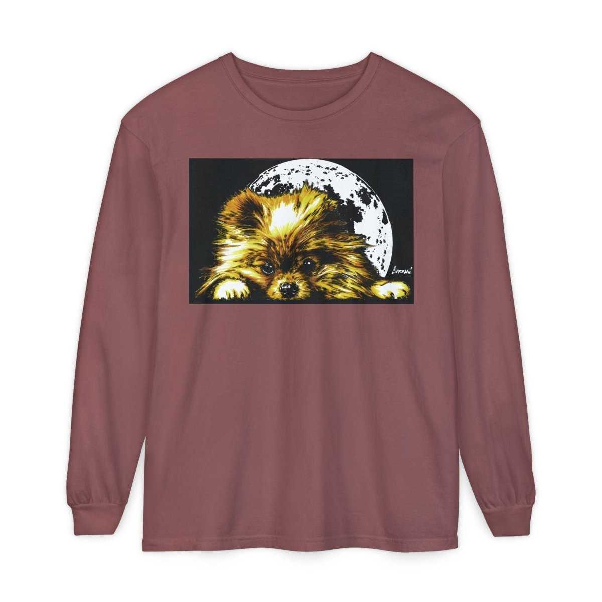 Moonlit Pomeranian Long Sleeve T-Shirt - Unisex - Cozy Dog Lover Tee - Curran Artworks