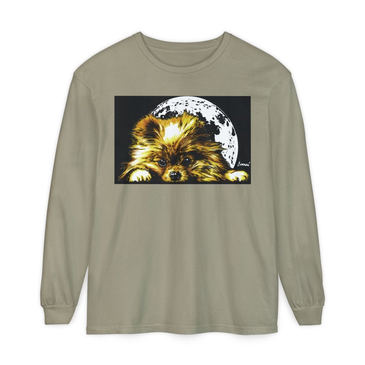 Moonlit Pomeranian Long Sleeve T-Shirt - Unisex - Cozy Dog Lover Tee - Curran Artworks