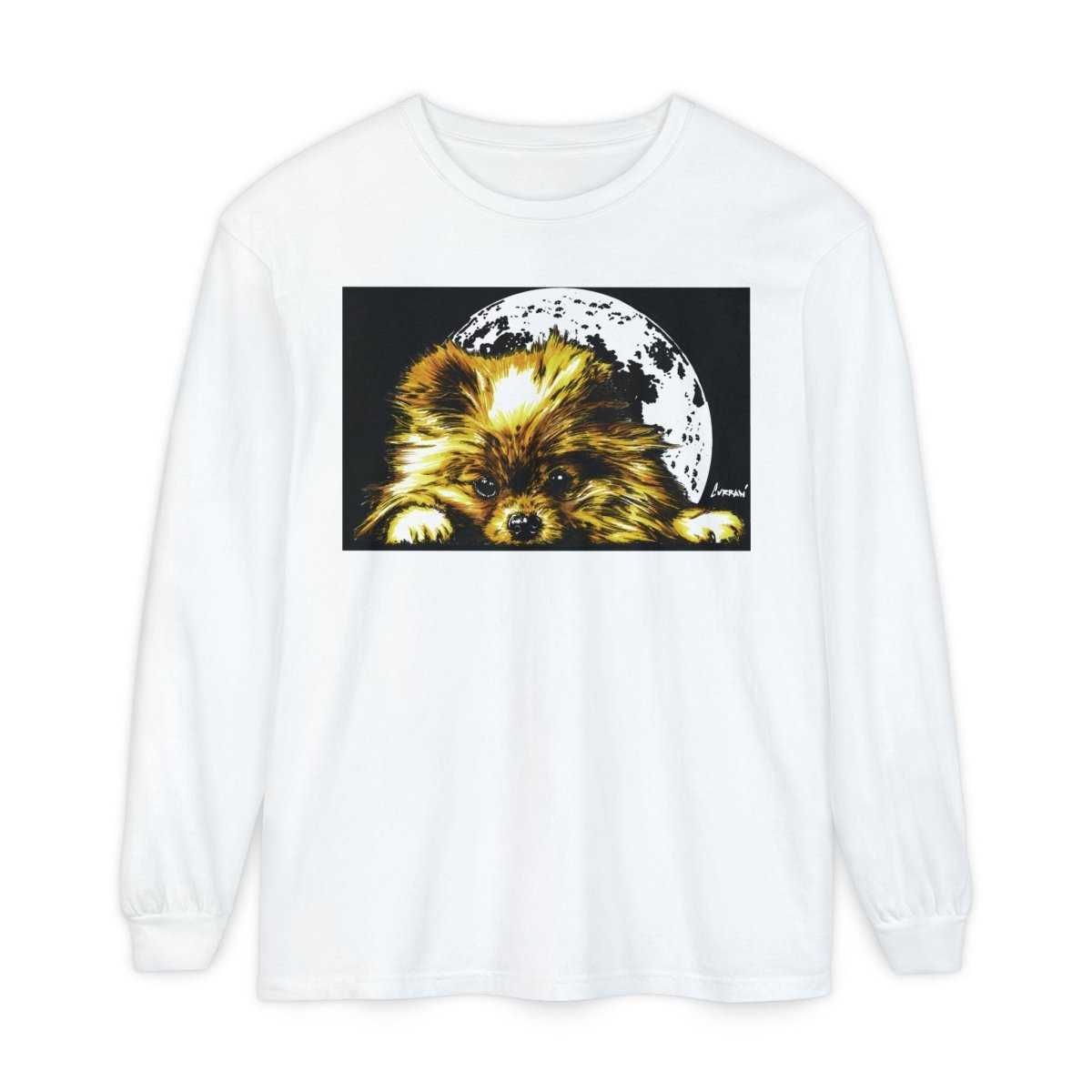 Moonlit Pomeranian Long Sleeve T-Shirt - Unisex - Cozy Dog Lover Tee - Curran Artworks