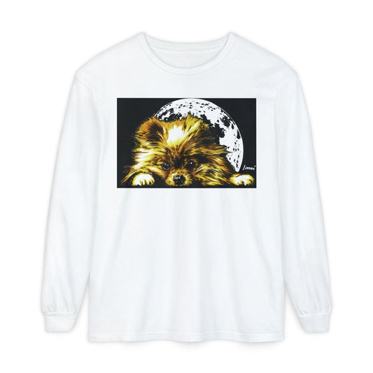 Moonlit Pomeranian Long Sleeve T-Shirt - Unisex - Cozy Dog Lover Tee - Curran Artworks