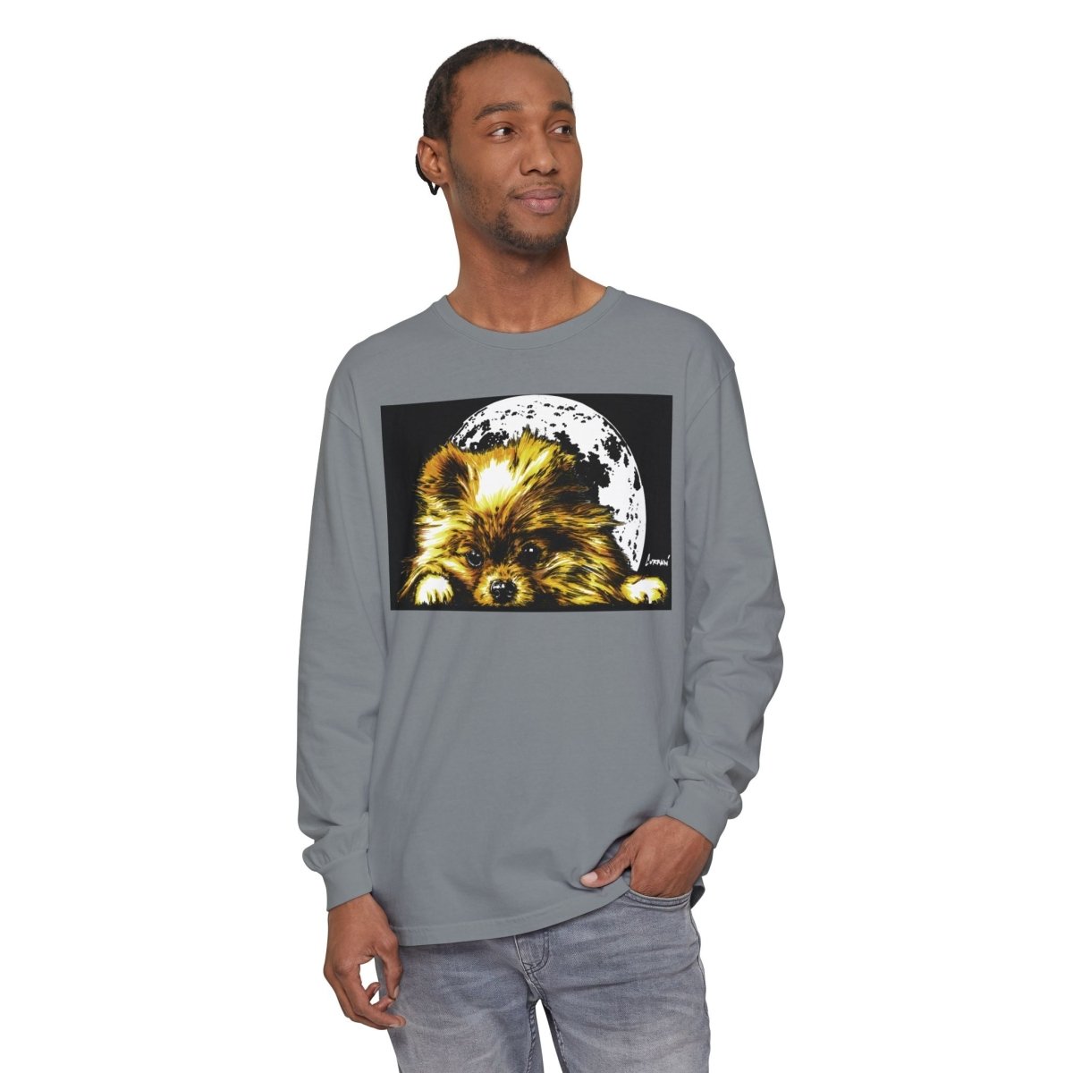 Moonlit Pomeranian Long Sleeve T-Shirt - Unisex - Cozy Dog Lover Tee - Curran Artworks