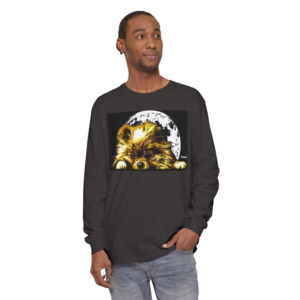 Moonlit Pomeranian Long Sleeve T-Shirt - Unisex - Cozy Dog Lover Tee - Curran Artworks