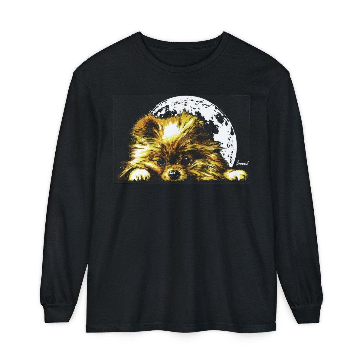 Moonlit Pomeranian Long Sleeve T-Shirt - Unisex - Cozy Dog Lover Tee - Curran Artworks