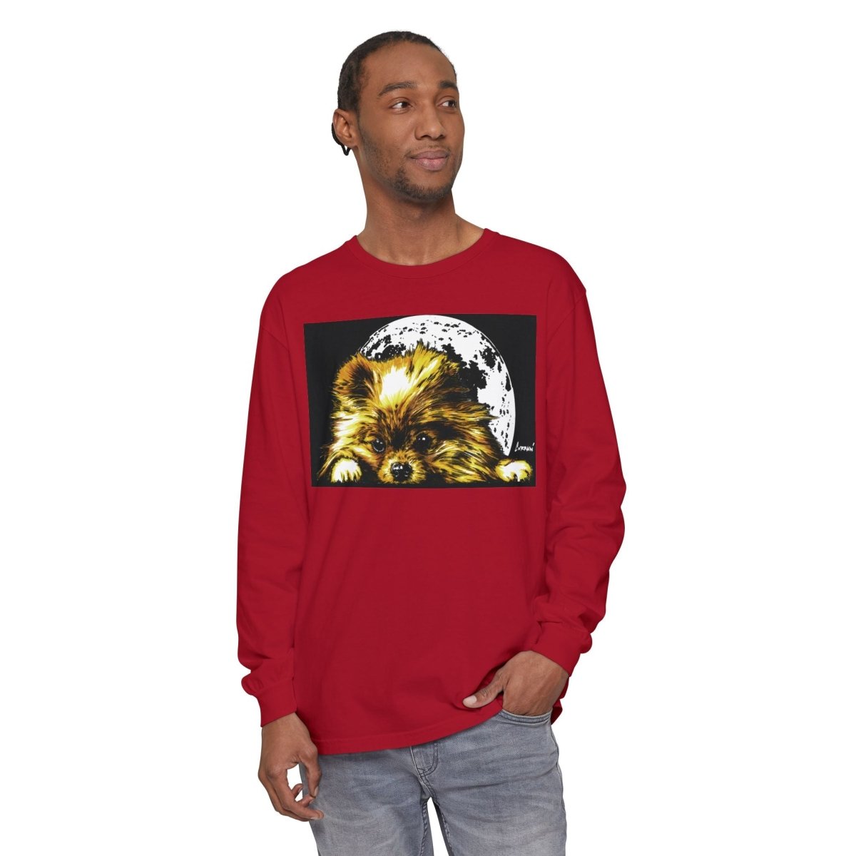 Moonlit Pomeranian Long Sleeve T-Shirt - Unisex - Cozy Dog Lover Tee - Curran Artworks