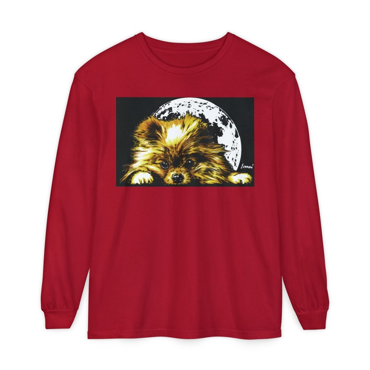 Moonlit Pomeranian Long Sleeve T-Shirt - Unisex - Cozy Dog Lover Tee - Curran Artworks