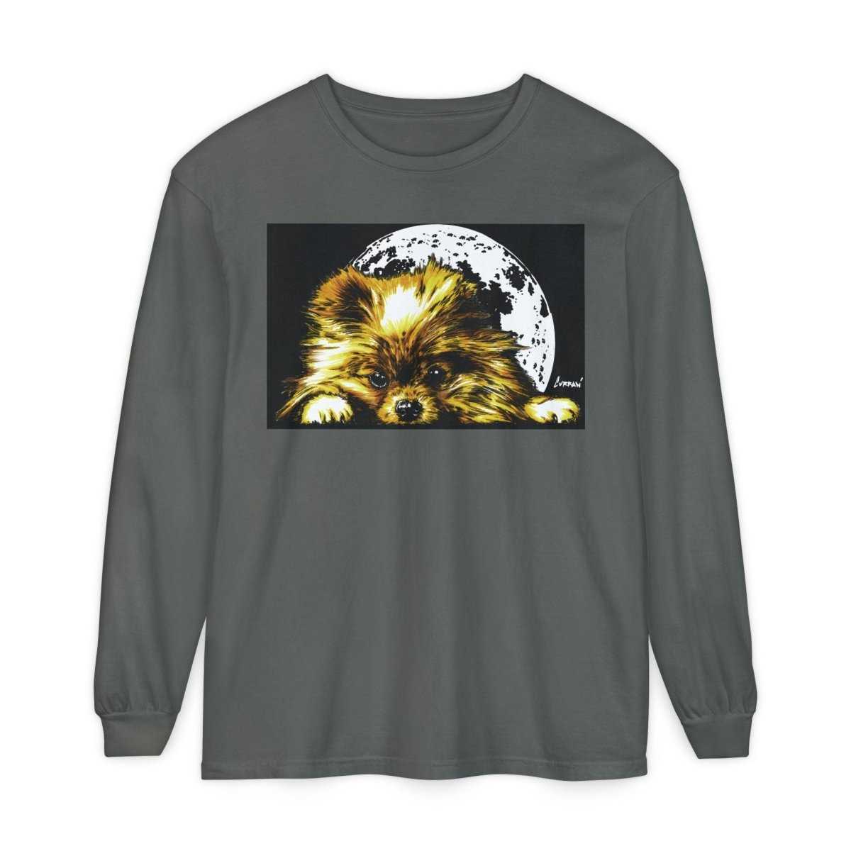 Moonlit Pomeranian Long Sleeve T-Shirt - Unisex - Cozy Dog Lover Tee - Curran Artworks