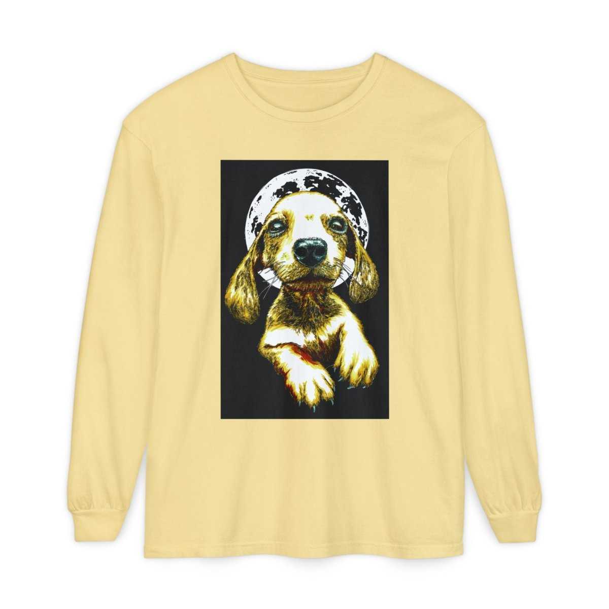 Moonlit Puppy Long Sleeve T-Shirt - Unisex Dog Lover Apparel - Curran Artworks