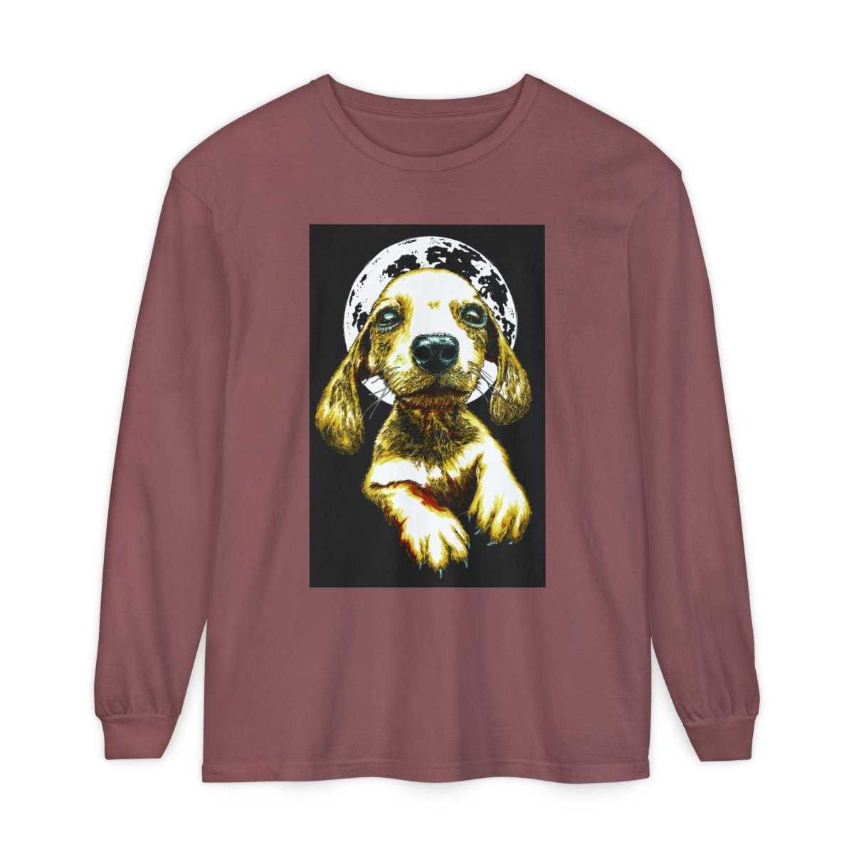 Moonlit Puppy Long Sleeve T-Shirt - Unisex Dog Lover Apparel - Curran Artworks