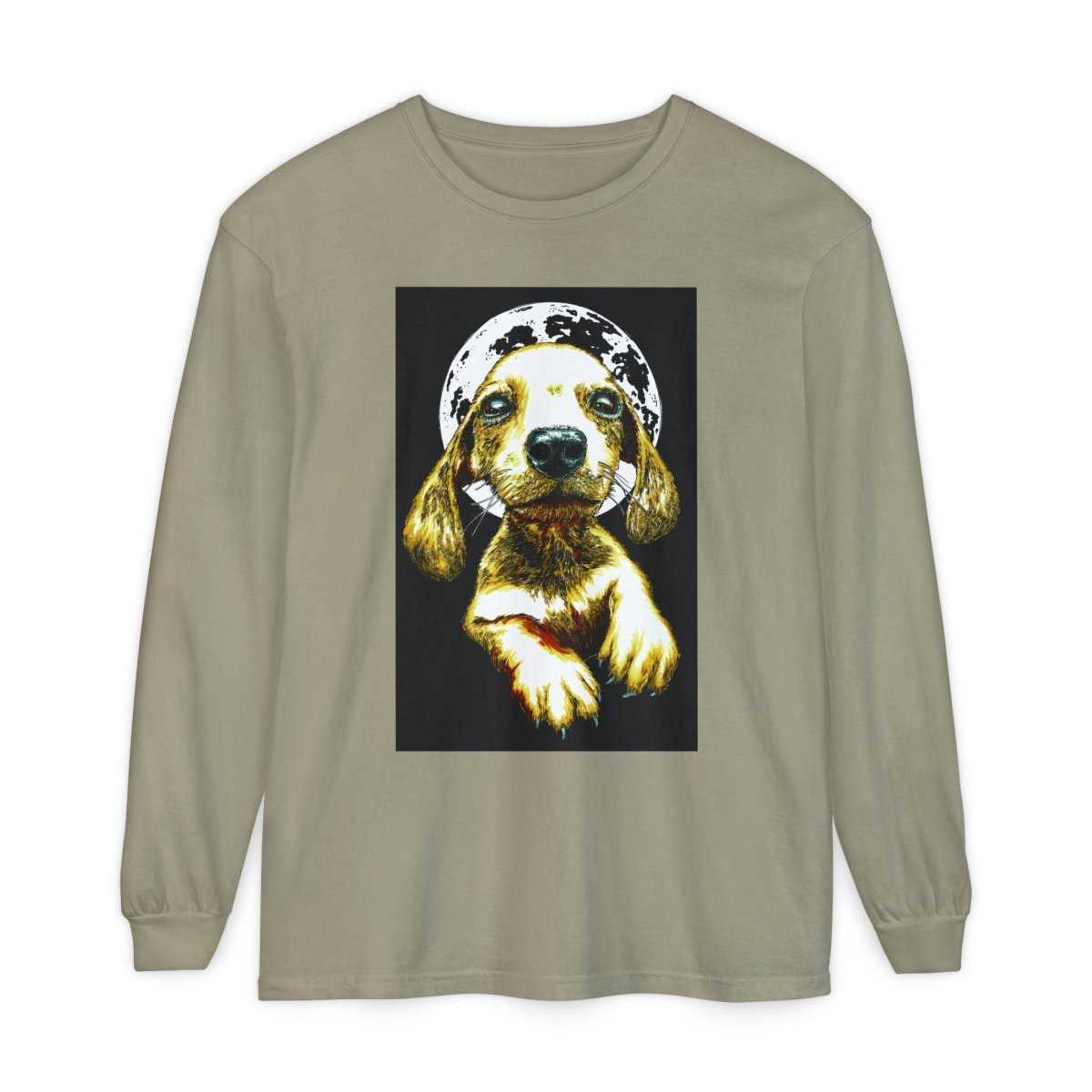 Moonlit Puppy Long Sleeve T-Shirt - Unisex Dog Lover Apparel - Curran Artworks