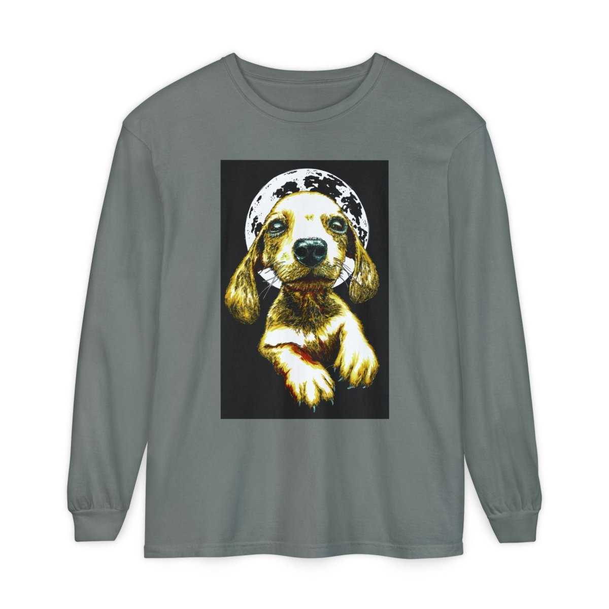 Moonlit Puppy Long Sleeve T-Shirt - Unisex Dog Lover Apparel - Curran Artworks