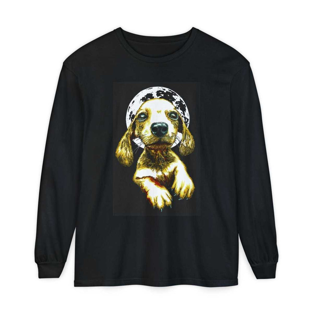 Moonlit Puppy Long Sleeve T-Shirt - Unisex Dog Lover Apparel - Curran Artworks
