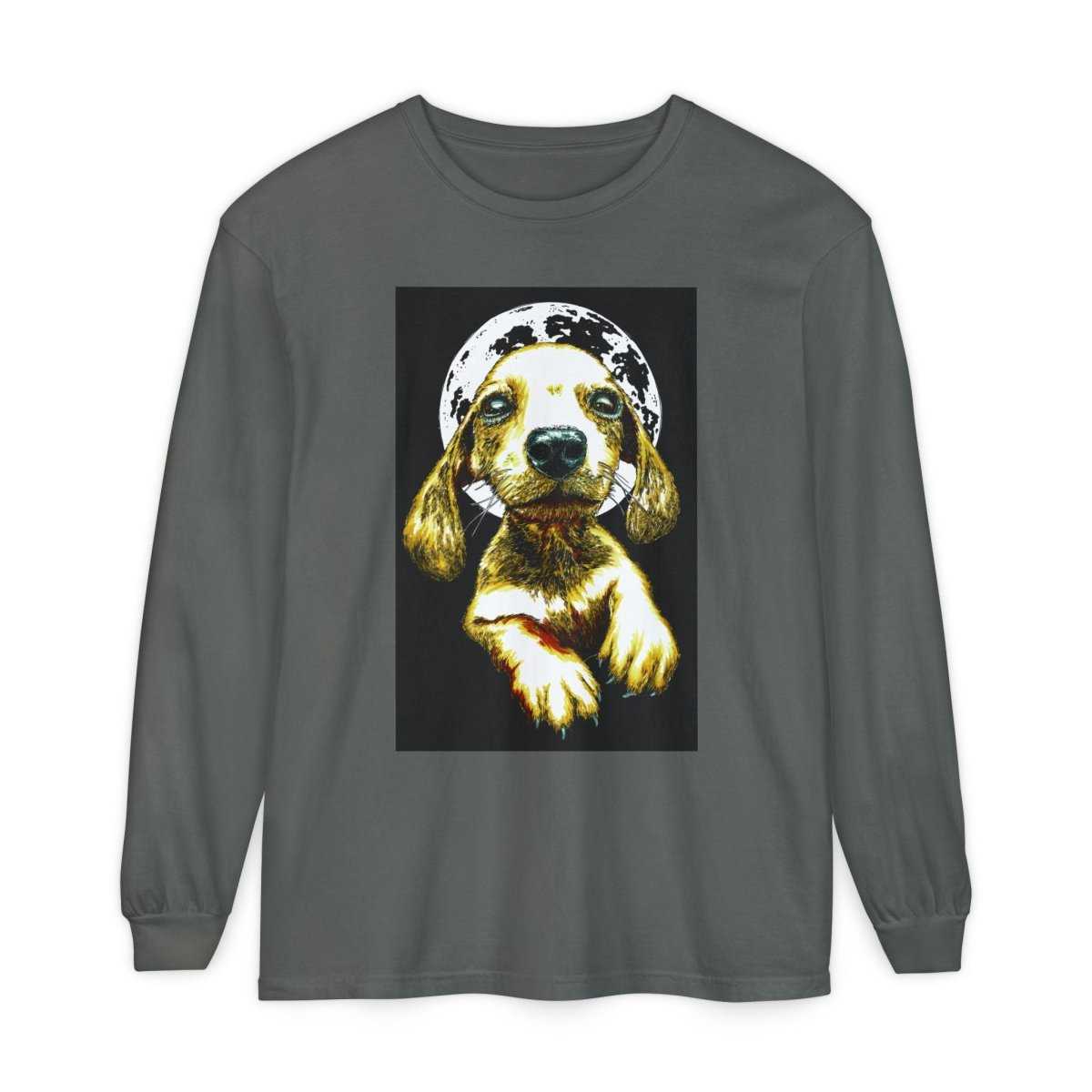 Moonlit Puppy Long Sleeve T-Shirt - Unisex Dog Lover Apparel - Curran Artworks