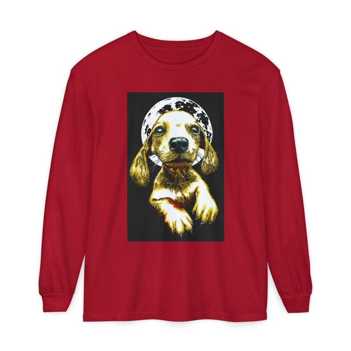 Moonlit Puppy Long Sleeve T-Shirt - Unisex Dog Lover Apparel - Curran Artworks