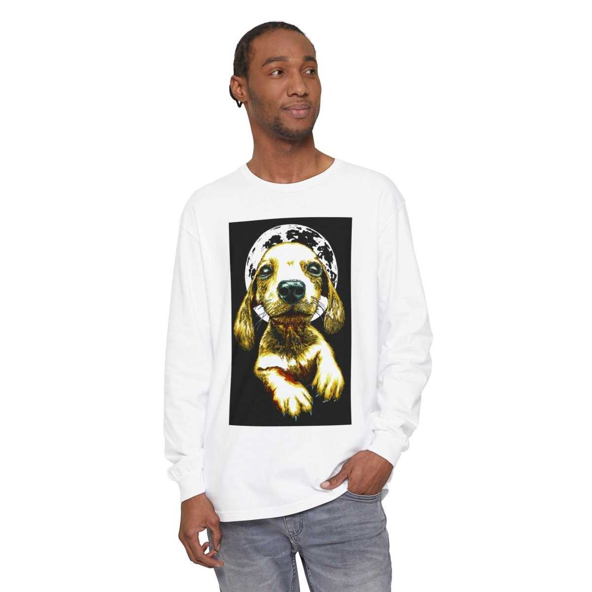 Moonlit Puppy Long Sleeve T-Shirt - Unisex Dog Lover Apparel - Curran Artworks